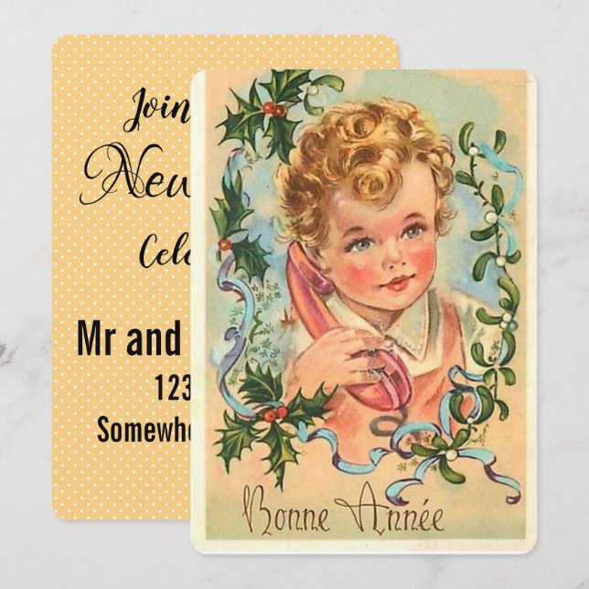 Invitation Fête du Nouvel An vintage (Devant / Derrière)