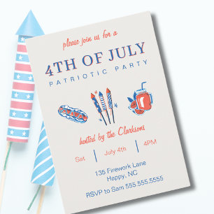 Invitation Fête du parti patriotique vintage 4 juillet