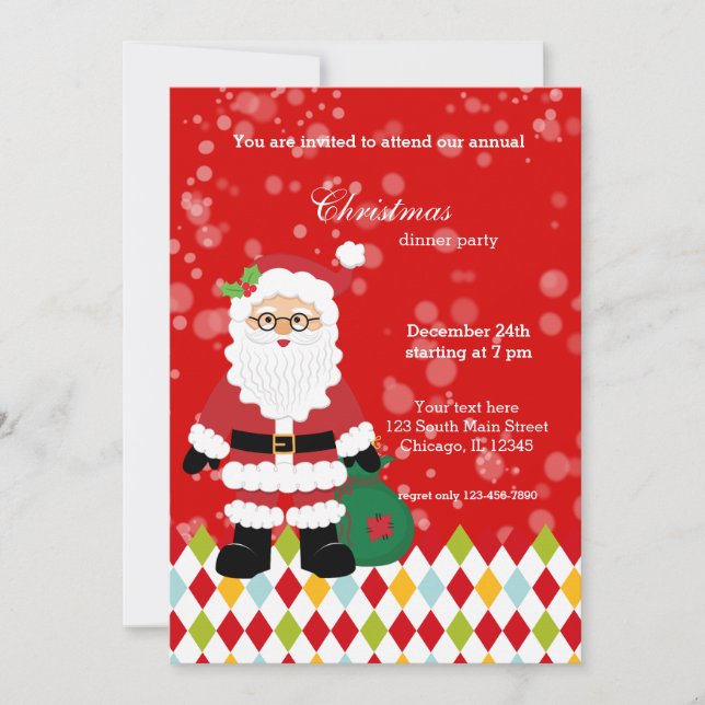 Invitation Fête du Père Noël * choisir la couleur de l'arrièr (Devant)