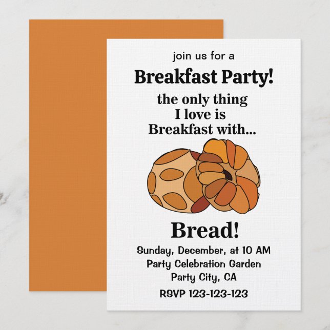 Invitation Fête du petit déjeuner Bread Loaf (Devant / Derrière)