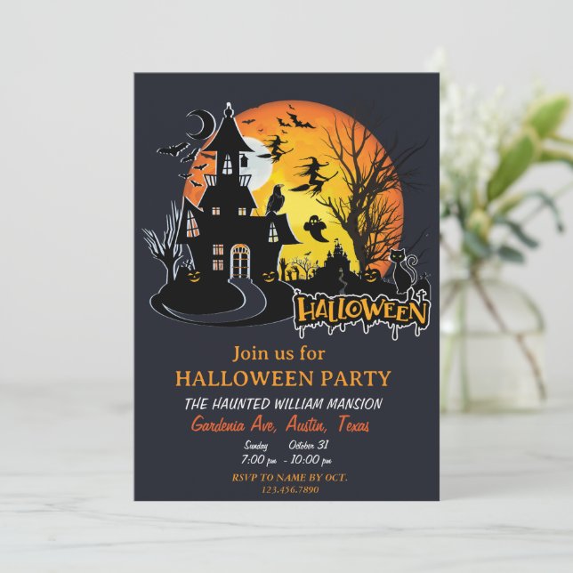 Invitation Fête du planificateur nocturne d'Halloween (Debout devant)