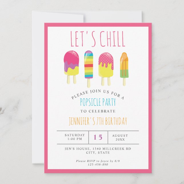 Invitation Fête du Popsicle Chill Anniversaire coloré mignon (Devant)