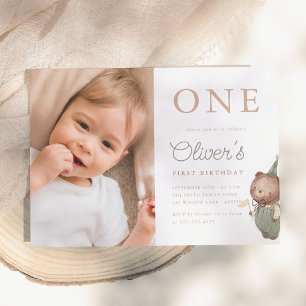 Invitation Fête du premier anniversaire avec un ours en peluc