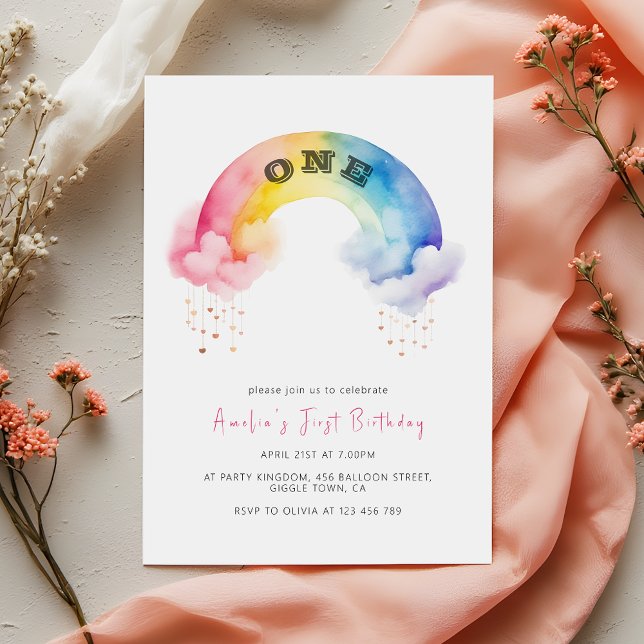 Invitation Fête du premier anniversaire de bébé arc-en-ciel a (Créateur téléchargé)