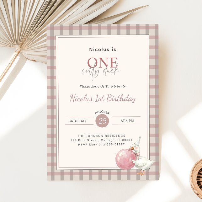Invitation Fête du premier anniversaire de bébé Canard Silly  (Créateur téléchargé)