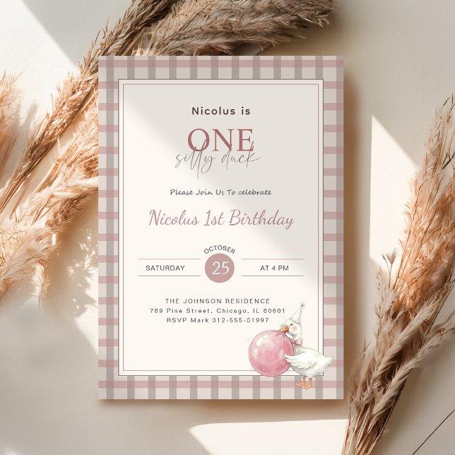 Invitation Fête du premier anniversaire de bébé Canard Silly  (Créateur téléchargé)