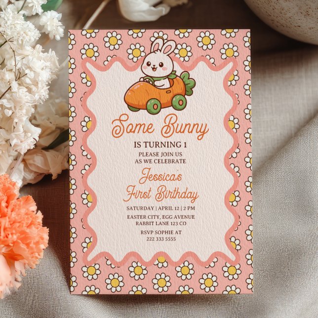Invitation Fête du premier anniversaire de Bébé Fille Pâques  (Créateur téléchargé)