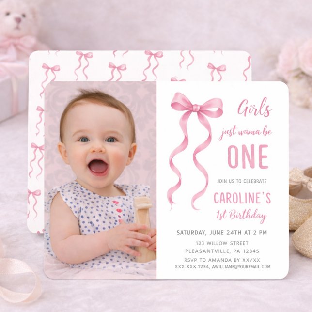 Invitation Fête du premier anniversaire de Bébé Fille Photo (Créateur téléchargé)