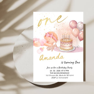 Invitation Fête du premier anniversaire de bébé fille - Premi