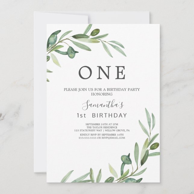 Invitation Fête du premier anniversaire de la branche d'olive (Devant)