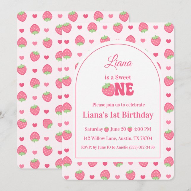 Invitation Fête du premier anniversaire de la douce fille à l (Devant / Derrière)