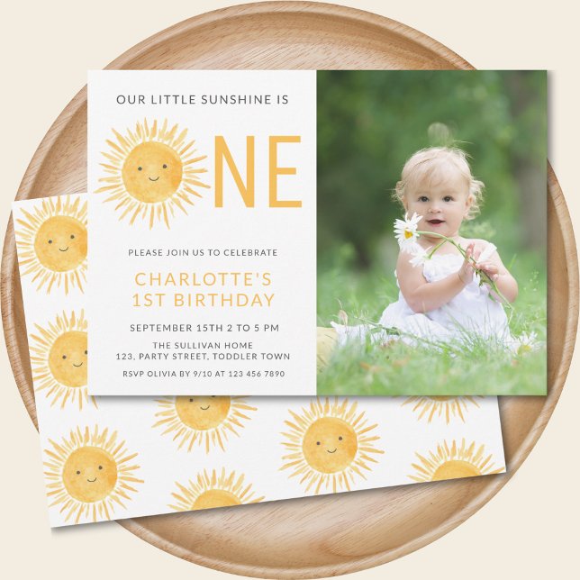Invitation Fête du premier anniversaire de la fille au soleil (Créateur téléchargé)