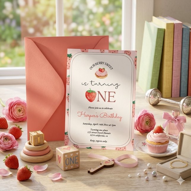 Invitation Fête du premier anniversaire de la fraise Berry Fi (Créateur téléchargé)