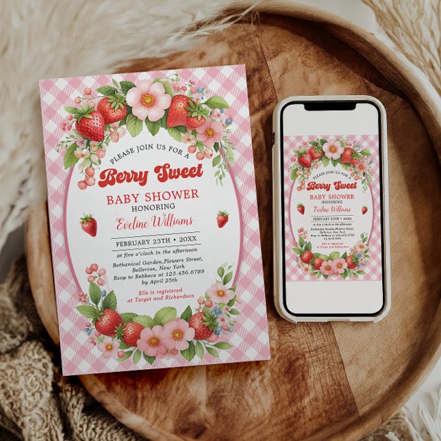 Invitation Fête du premier anniversaire de la fraise douce Be (Créateur téléchargé)