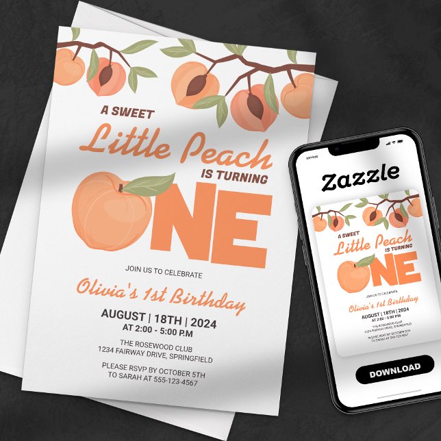 Invitation Fête du premier anniversaire de la petite pêche su (Créateur téléchargé)