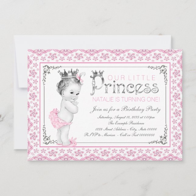 Invitation Fête du premier anniversaire de la petite princess (Devant)