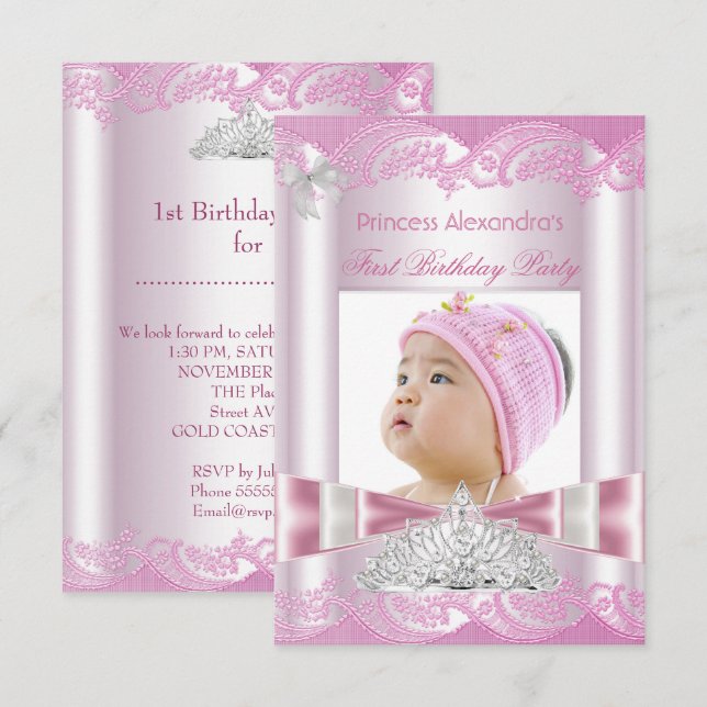 Invitation Fête du premier anniversaire de la princesse (Devant / Derrière)