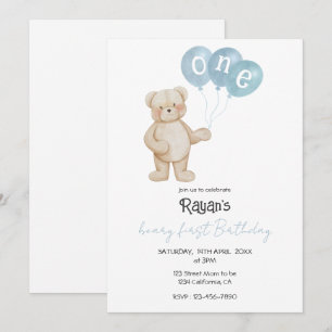 Invitation Fête du premier anniversaire de nounours pour bébé