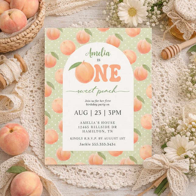 Invitation Fête du premier anniversaire de One Sweet Peach (One Sweet Peach First Birthday Party Invitation)