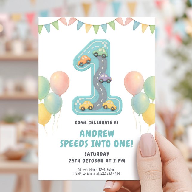 Invitation Fête du premier anniversaire de Pastel Racing (Créateur téléchargé)