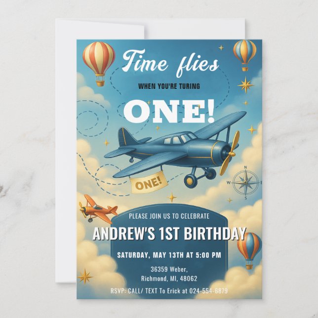 Invitation Fête du premier anniversaire des vols à temps pers (Devant)