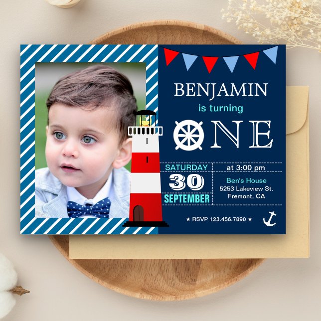 Invitation Fête du premier anniversaire du petit garçon, thèm (Créateur téléchargé)