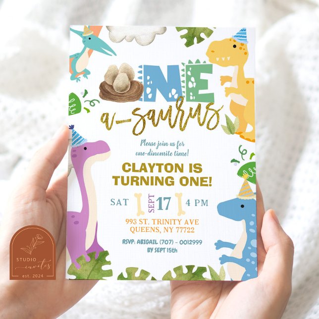 Invitation Fête du premier anniversaire d'un garçon dinosaure (Créateur téléchargé)