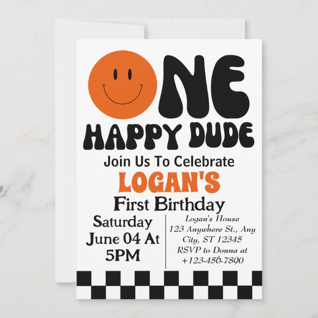 Invitation Fête du premier anniversaire d'un garçon heureux (Devant)