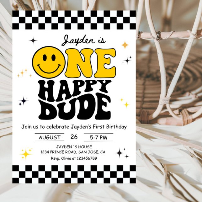 Invitation Fête du premier anniversaire d'un garçon heureux (Créateur téléchargé)