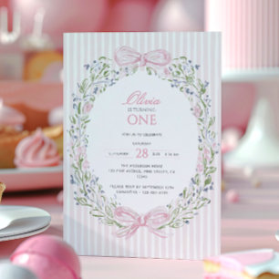 Invitation Fête du premier anniversaire d'une fille aux fleur