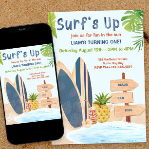Invitation Fête du premier anniversaire garçon Surf's Up