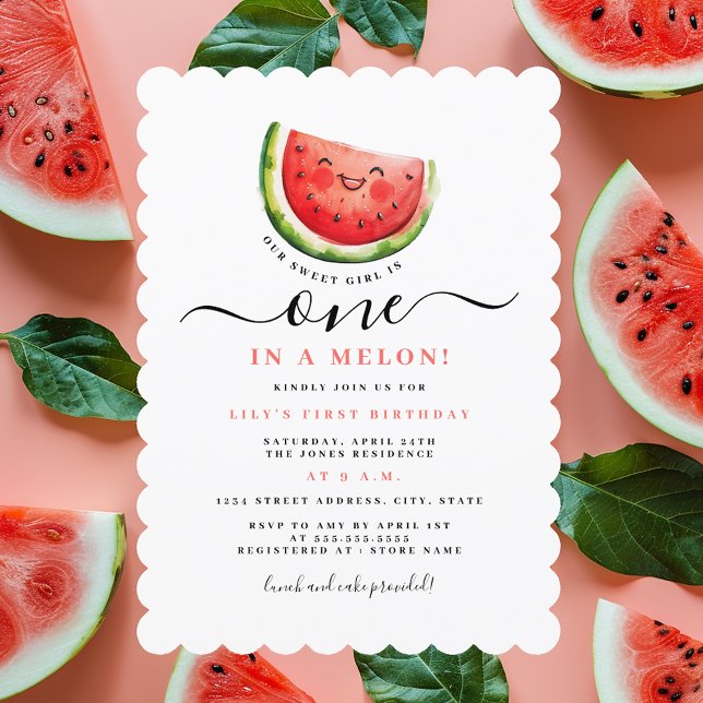Invitation Fête du premier anniversaire Melon d'eau unique  (Créateur téléchargé)
