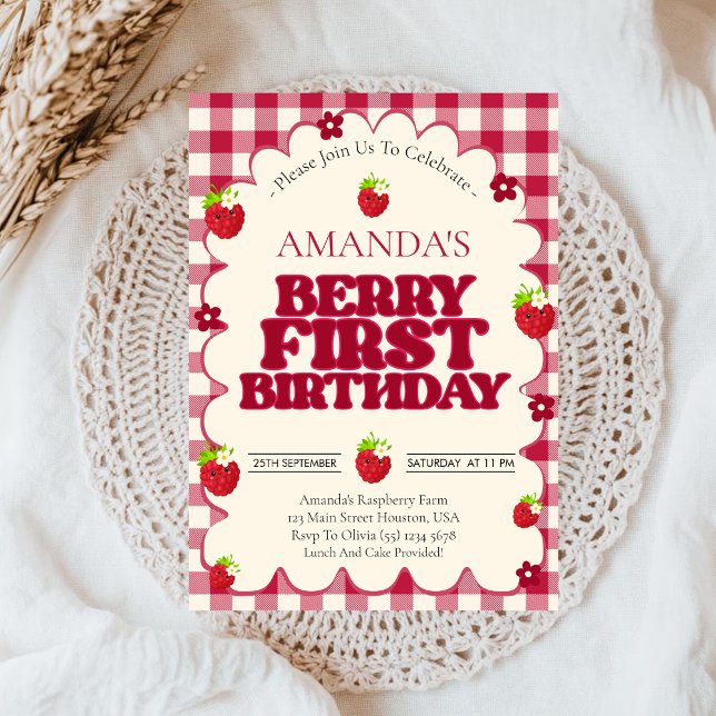 Invitation Fête du premier anniversaire Raspberry Berry First (Créateur téléchargé)