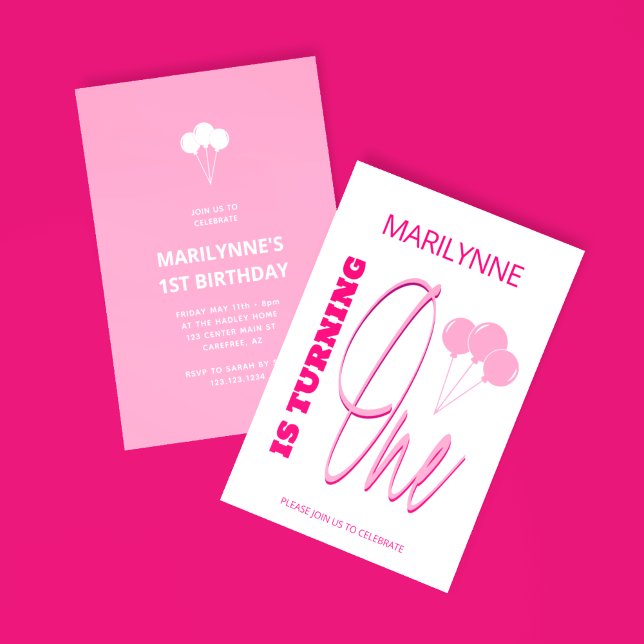 Invitation Fête du premier anniversaire rose (Créateur téléchargé)