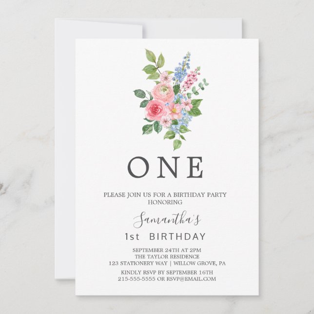 Invitation Fête du premier anniversaire sous les cerisiers en (Devant)