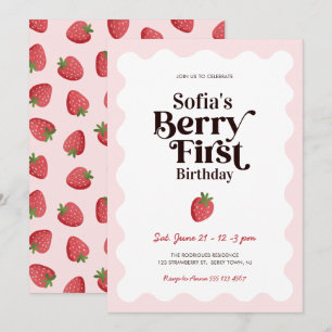 Invitation Fête du premier anniversaire Strawberry Berry