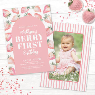 Invitation Fête du premier anniversaire Strawberry Berry Prem