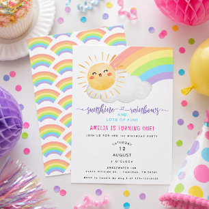 Invitation Fête du premier anniversaire Sunshine and Rainbows