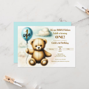 Invitation Fête du premier anniversaire Teddy Bear Blue Ballo