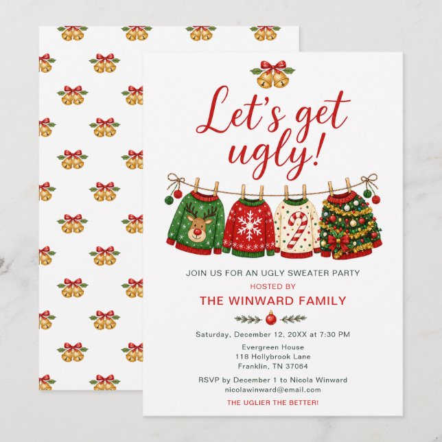 Invitation Fête du pull de Noël laid (Devant / Derrière)