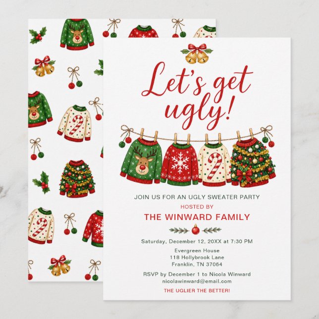 Invitation Fête du pull de Noël laid (Devant / Derrière)