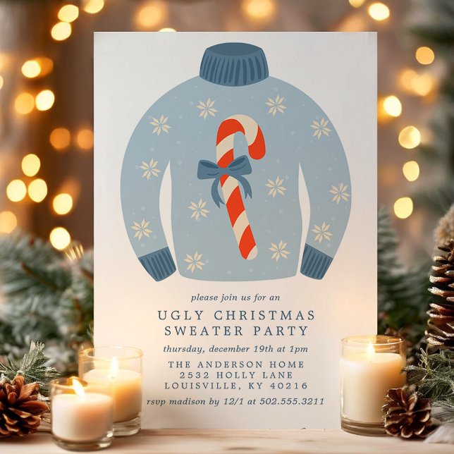 Invitation Fête du pull de Noël moche à bonbons cannes à sucr (Créateur téléchargé)