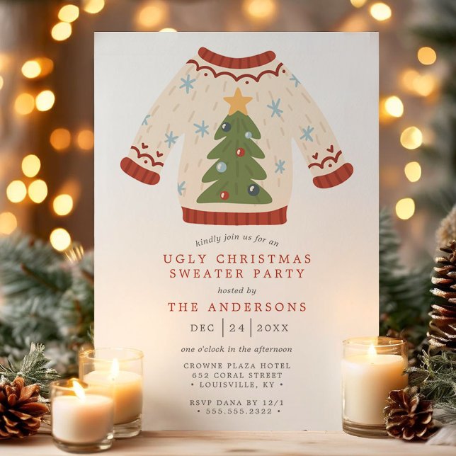 Invitation Fête du pull de Noël moche et ringard avec sapin d (Créateur téléchargé)