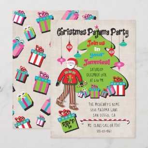 Invitation Fête du pyjama de Noël avec Père Noël et cadeaux