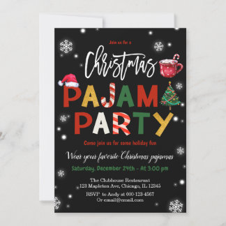 Invitation Fête du pyjama de Noël Chalkboard Fête