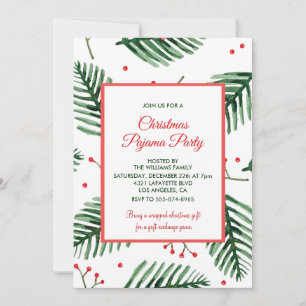 Invitation Fête du Pyjama de Noël Sbale Élégante À feuillage 