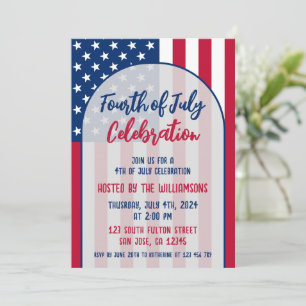 Invitation Fête du quatre juillet Rouge Blanc et Bleu Patriot