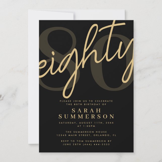 Invitation Fête du quatre-vingtième anniversaire Script Eight (Devant)