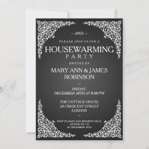 Invitation Fête du réchauffement de la maison Vintage noir
