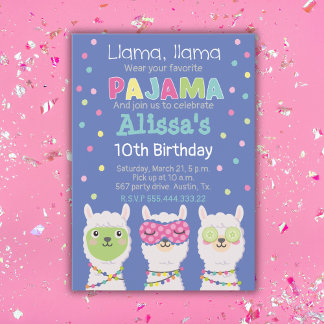 Invitation fête du spa llama, fête du pyjama